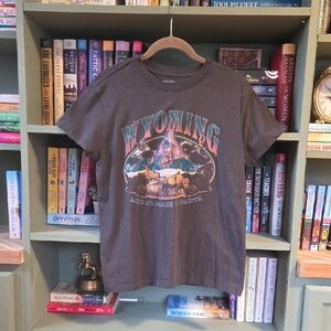 Wyoming Graphic Tee - Brown with Teal & Rust Print